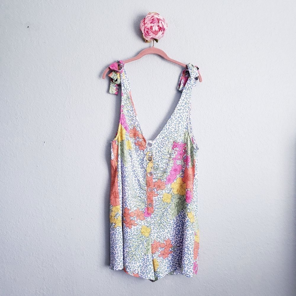 Caroline Hill Tropical Floral Blue Leopard Romper